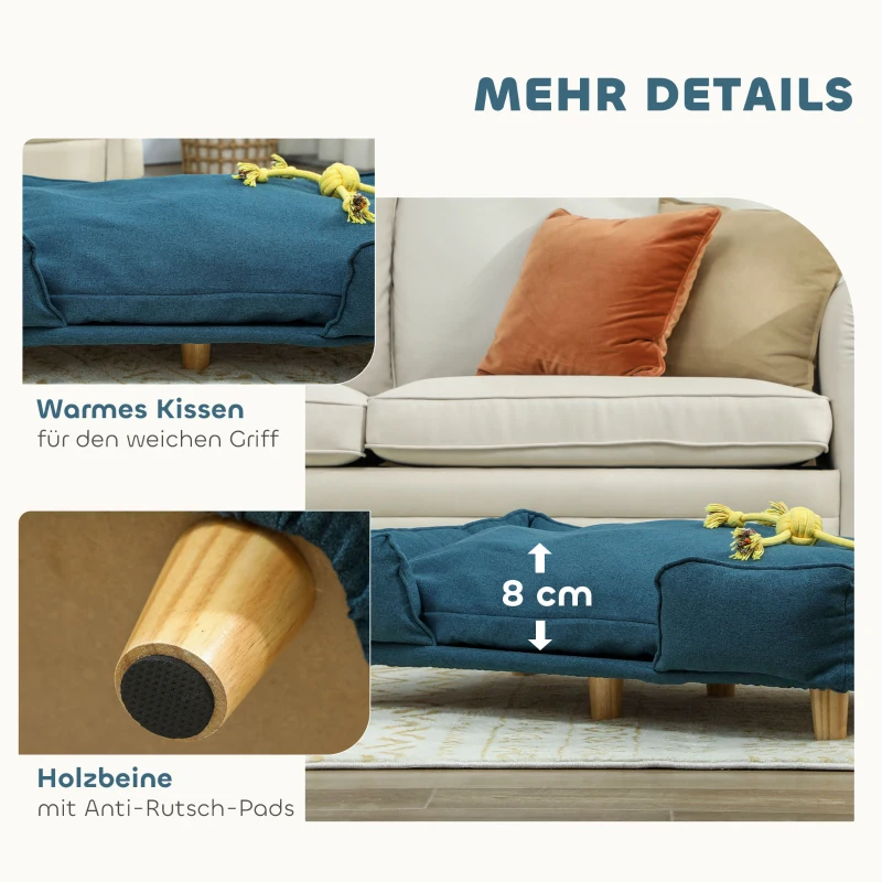 PawHut Hondenbank, huisdierenbank, huisdierenbed, afneembare en wasbare bekleding, natuurlijk + donkerblauw