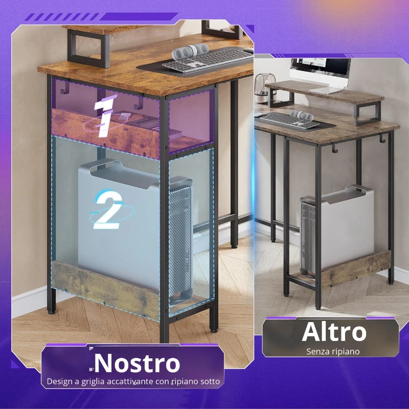 Scrivania angolare da gaming 2‑in‑1, trasformabile tra la compatta forma a L e la lunga forma a I, 140x50x87,5 cm, Marrone
