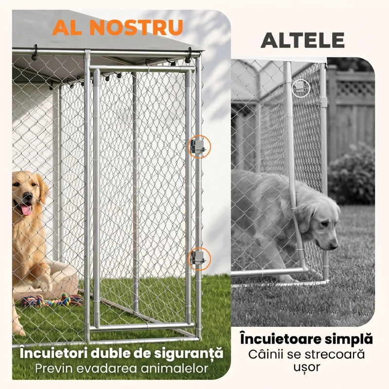 PawHut Împrejmuire pentru Câini cu Acoperiș Impermeabil, 4x2,3x2 m, Argintiu