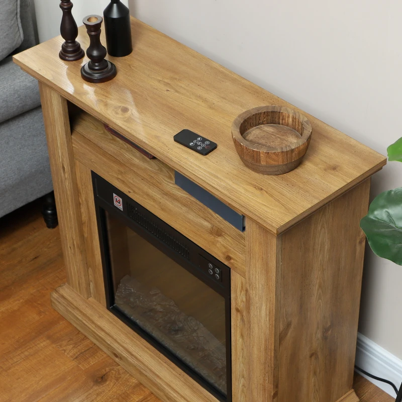 HOMCOM Șemineu Electric 1800W cu Flacără 3D, Timer și Telecomandă, din Lemn, Metal și Sticlă, 81.5x30x76.2 cm, Maro