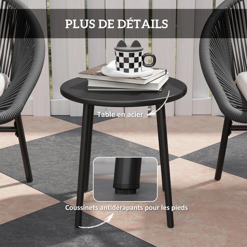 Outsunny Ensemble salon de jardin pour 2 personnes avec coussins d'assise moelleux avec corde en résine tressée et acier époxy