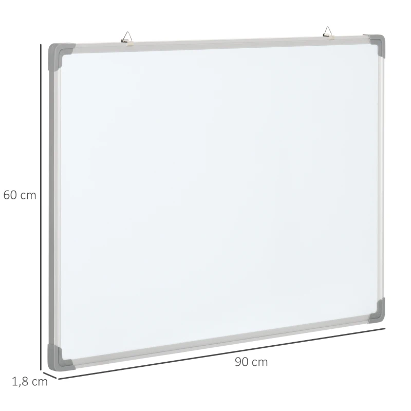 HOMCOM Whiteboard, magnetisch bord, notitiebord, inclusief accessoires, 4 stiften, 1 spons, 10 magneten, wit + zilver