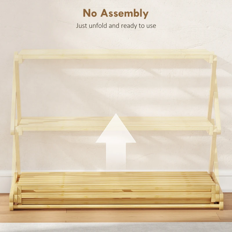 HOMCOM Three-Tier Folding Bamboo Shoe Rack - Natural Finish