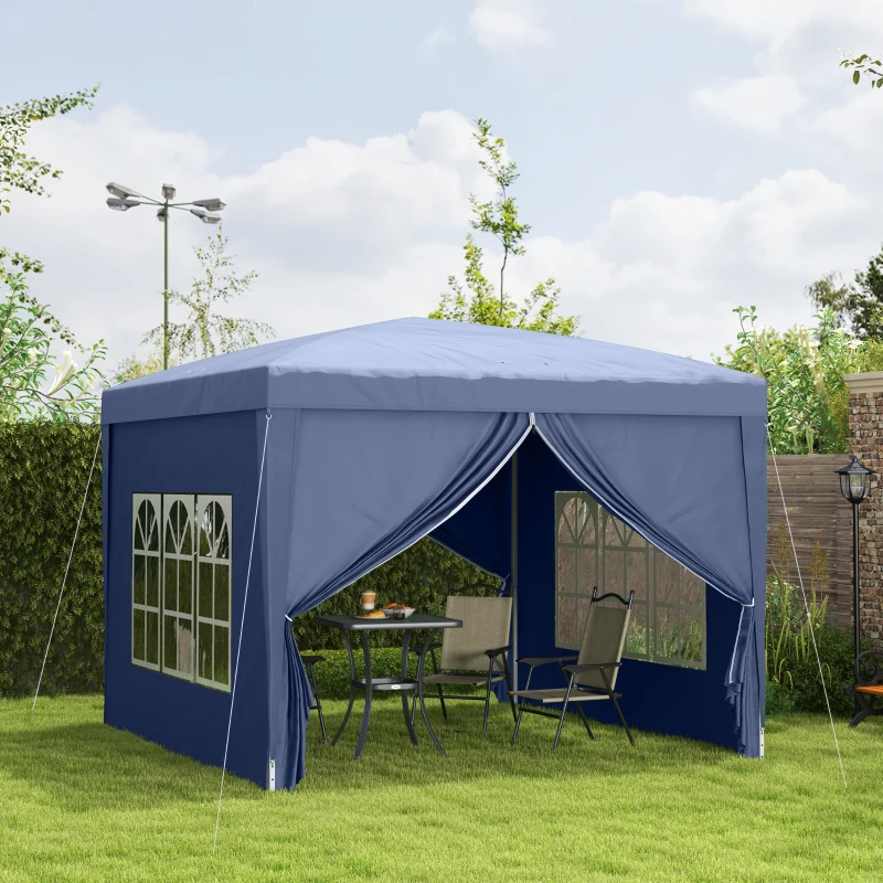 Outsunny Gazebo da Giardino Pieghevole con Corde e Picchetti Inclusi, 2.95x2.95x2.58 m, Blu