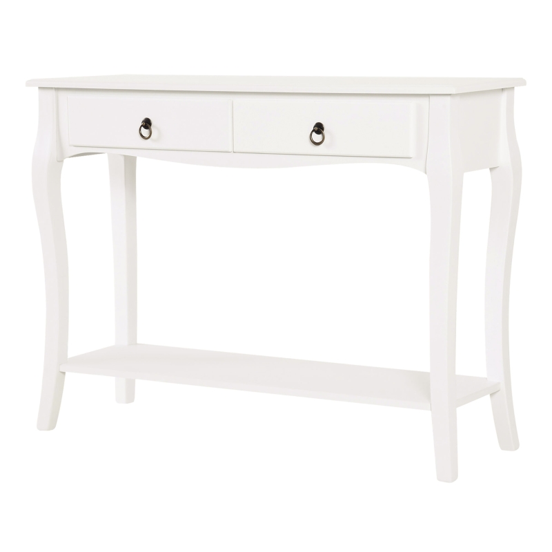 HOMCOM Mesa Consola Aparador Salón Comedor Mueble Recibidor Mesa Auxiliar con Cajones y Estante Diseño Elegante 100x33x75cm Madera Color Blanco Brillo
