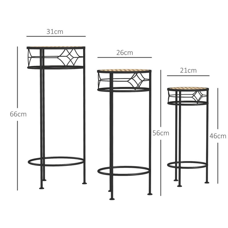 Outsunny Lot de 3 supports pot de fleurs supports pour plantes ronds étagère à fleurs empilables - plateaux aspect rotin