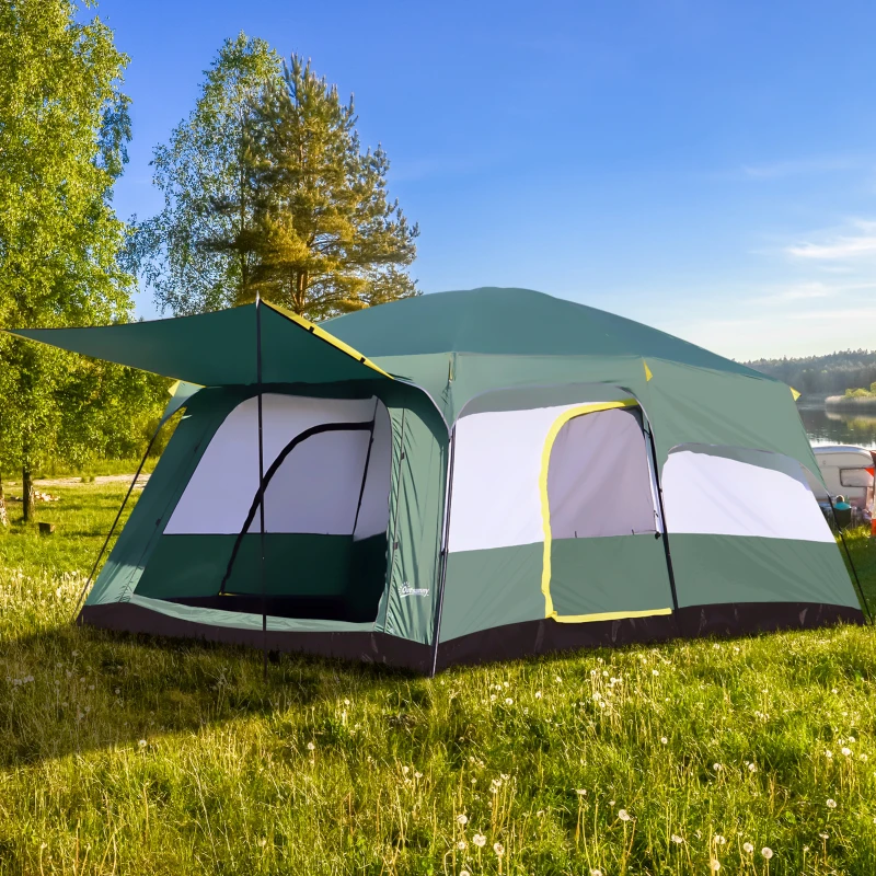 Outsunny Tienda de Campaña Familiar 5-6 Personas Carpa Grande Acampada Tipo Refugio con Bolsa de transporte 4,3x3x2 m Verde