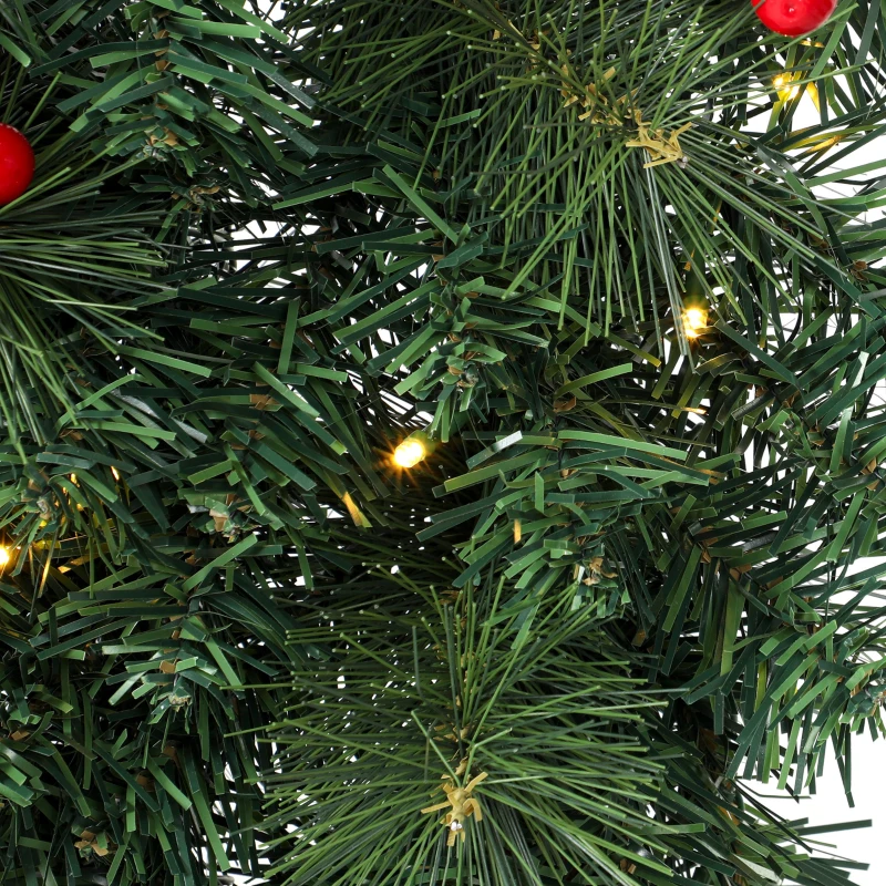 HOMCOM Kerstkrans 60 cm, deurkrans in Crestwood-sparrenlook met strik, 50 leds, 140 takpunten, 8 lichtstanden
