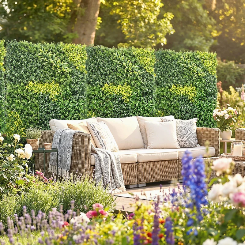 Outsunny Artificial Plant Wall Panel, 100x100 cm Artificial Grass Backdrop Wall, Green