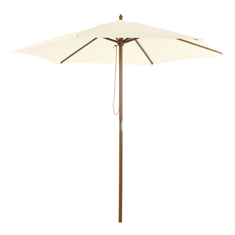 Outsunny Ombrellone da Giardino 2.5x2.3 m a 6 Stecche, in Legno e Poliestere, Bianco Crema