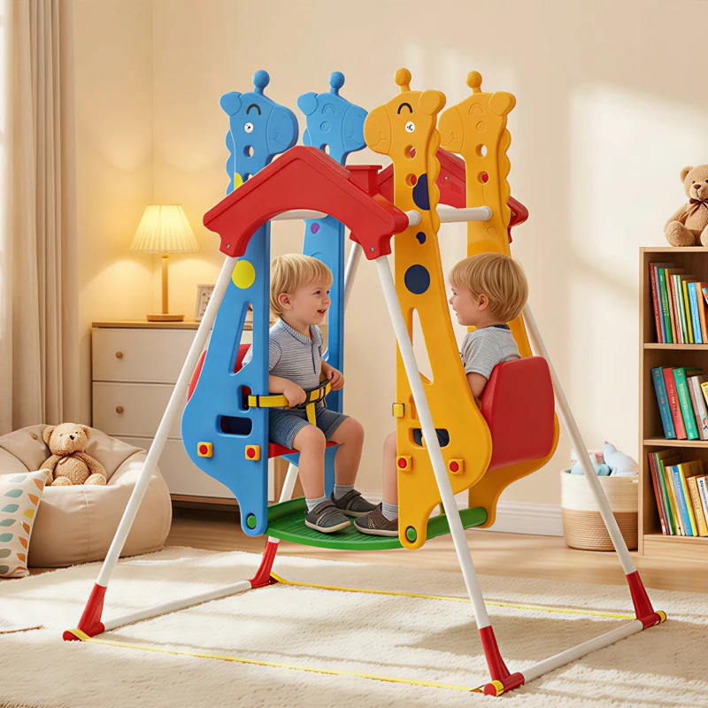 AIYAPLAY Balançoire pour Enfants, Portique Balançoire Enfants 3-5 Ans avec Double Siège Face à Face, 114x94x134,5cm, Multicolore