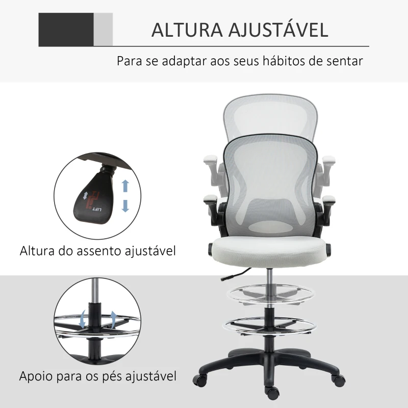 Vinsetto Cadeira de Escritório com Suporte Lombar Apoio para os Braços Dobrável e Altura Ajustável 59x65x102-122 cm Cinza