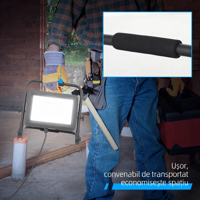 HOMCOM Proiector LED de lucru 6500K cu cap rotativ și suport reglabil, din aluminiu și metal, 35x20x32 cm, negru