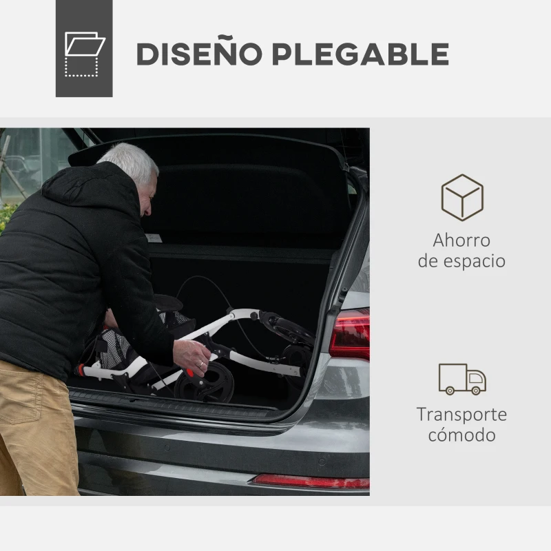 HOMCOM Andador para Personas Mayores Plegable de Aluminio con 4 Ruedas Bandeja Altura Ajustable Frenos de Maneta Blanco