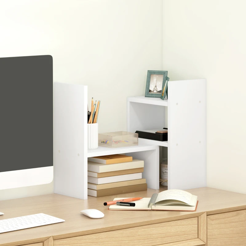 HOMCOM Étagère de bureau modulable, organisateur de bureau multifonctionnel, 2 pièces, MDF, blanc