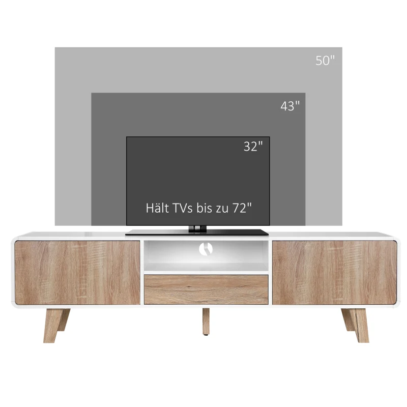 HOMCOM Tv-meubel tv-lowboard met push-in design lade MDF wit + naturel