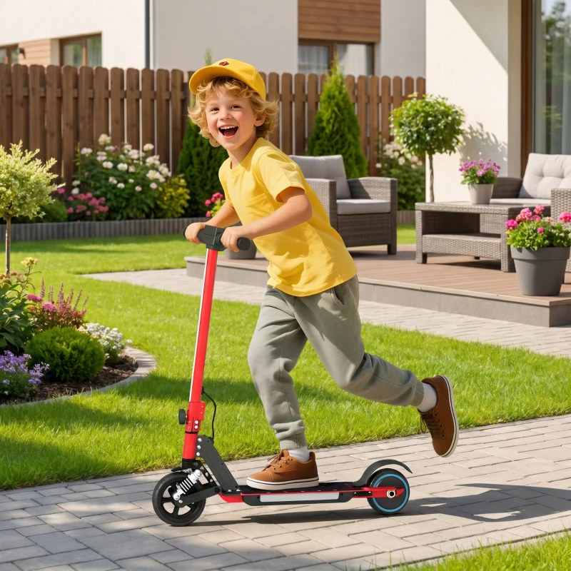 SPORTNOW Folding Electric Scooter for Kids, with Dual Brakes, Front Suspension, LED Colourful Lights, Red