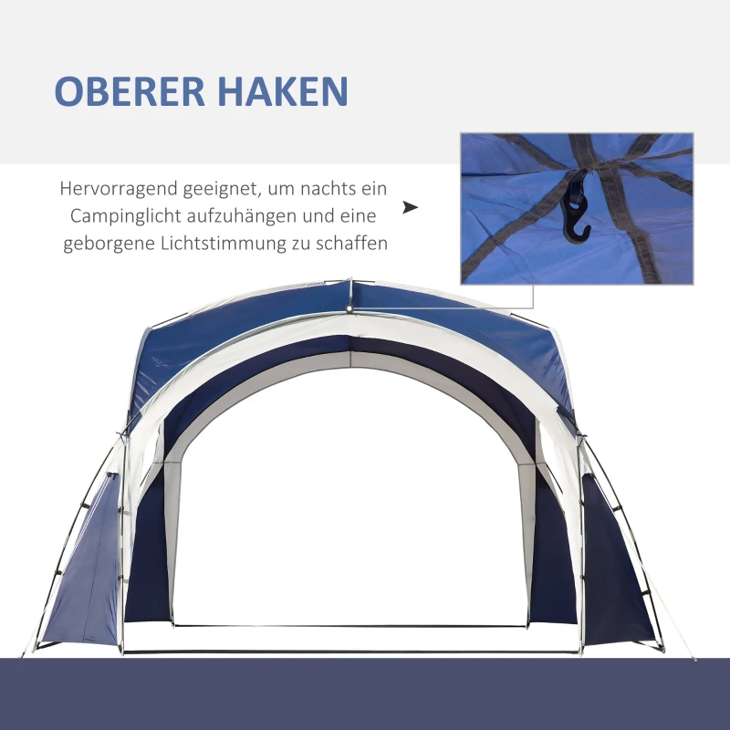 Outsunny Koepeltent voor 6-8 personen, paviljoen, bescherming tegen zon en motregen, 3,5 x 3,5 x 2,22 m, blauw+grijs
