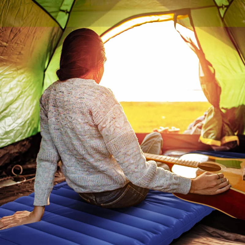 Outsunny Camping-Luchtmatras met Pomp, Snel Opblaasbaar, Duurzaam, 195x70x10cm, Blauw