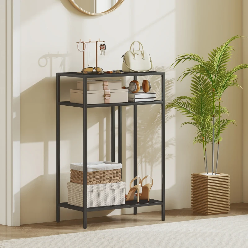 HOMCOM Tavolo Consolle con Ripiani Aperti a 3 Livelli, in Acciaio, 55x30x85 cm, Nero