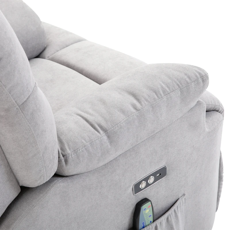 HOMCOM massagestoel opstahulp relaxstoel met verwarmingsfunctie verstelbare hoek USB afstandsbediening kort pluche grijs 83 x 95 x 105 cm(m-8)