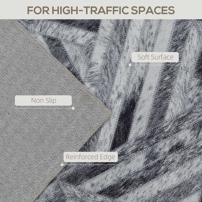 HOMCOM Modern Area Rug, Triangle Pattern Non-Slip Washable Rug, Chenille Floor Carpet for Living Room, Bedroom, Dining Room, Home Office, 170 x 120 cm, Black