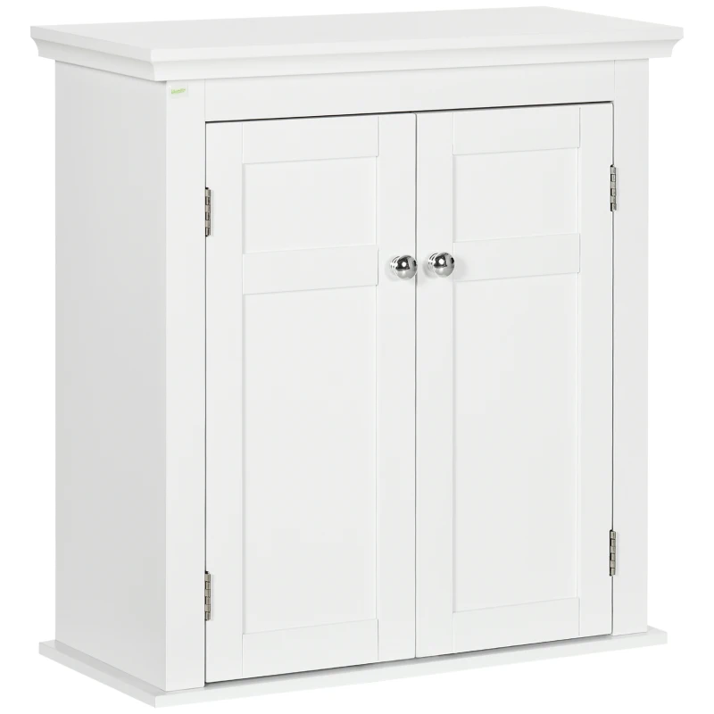 kleankin Armário Casa de Banho de Parede com Prateleiras Ajustáveis e Portas com Fechadura Magnéticas 58x24x60 cm Branco
