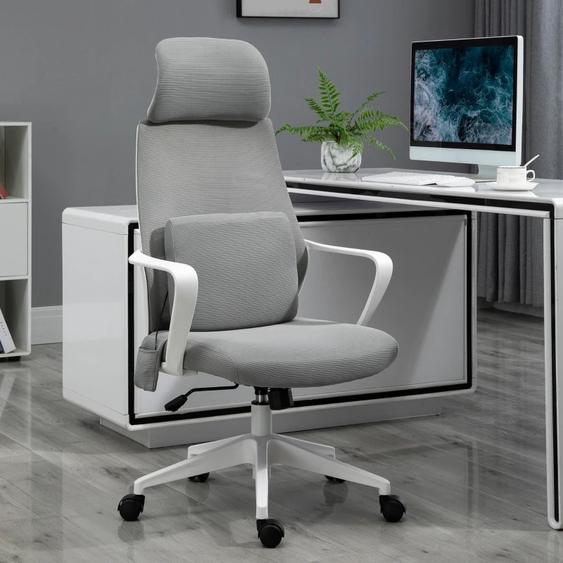 Vinsetto bureaustoel, in hoogte verstelbare draaistoel, massagestoel, ergonomische directiestoel met massagefunctie, gamingstoel, nylon, grijs, 62 x 60 x 114-122 cm