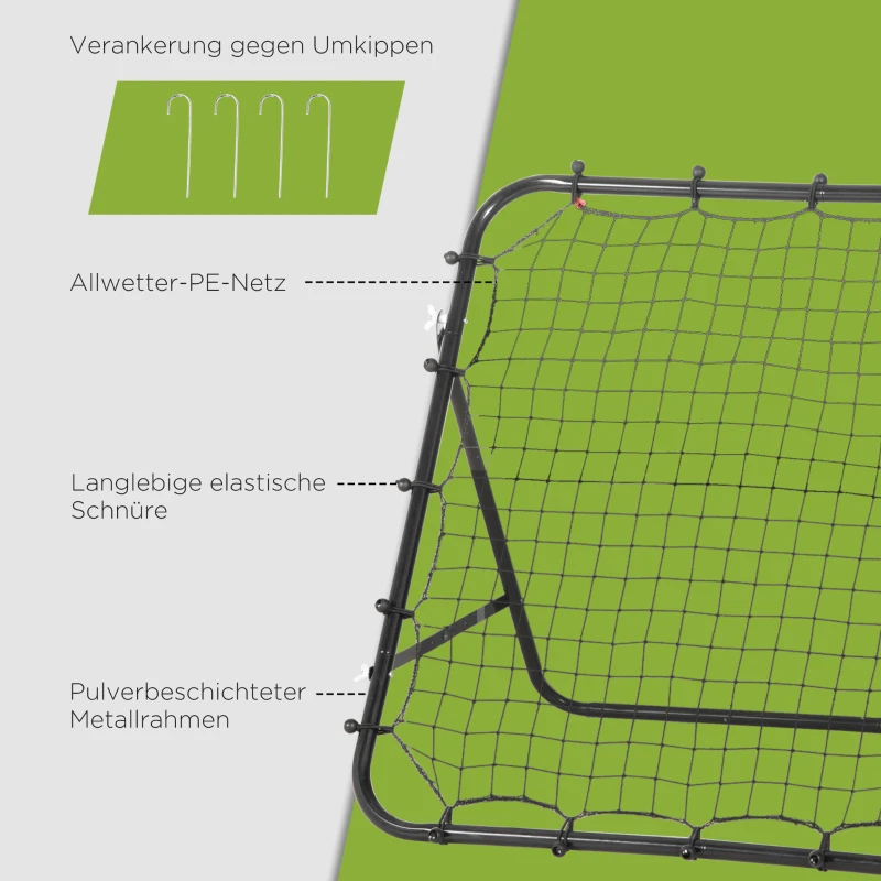 HOMCOM Voetbal Rebounder Kickback Doel – Verstelbaar Terugkaatsnet voor Voetbaltraining, Metalen Buis met PE-Net, 96 x 80 x 96 cm Zwart