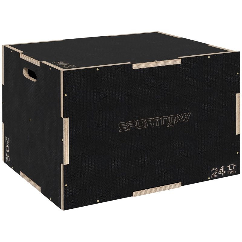 SPORTNOW Plyo-Box / Sprongbox, Robuust, 61 x 51 x 41 cm, Zwart, Handvat 10x3,5 cm, Tot 120 kg