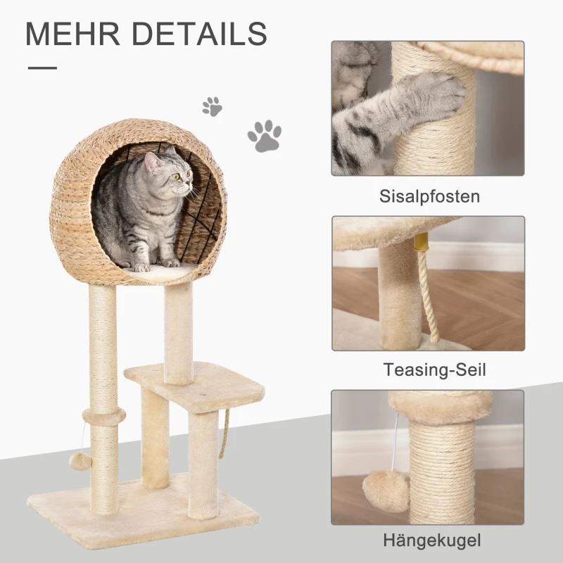 kattenboom krabpaal kitten meubel met kattengrot sisal zacht pluche beige
