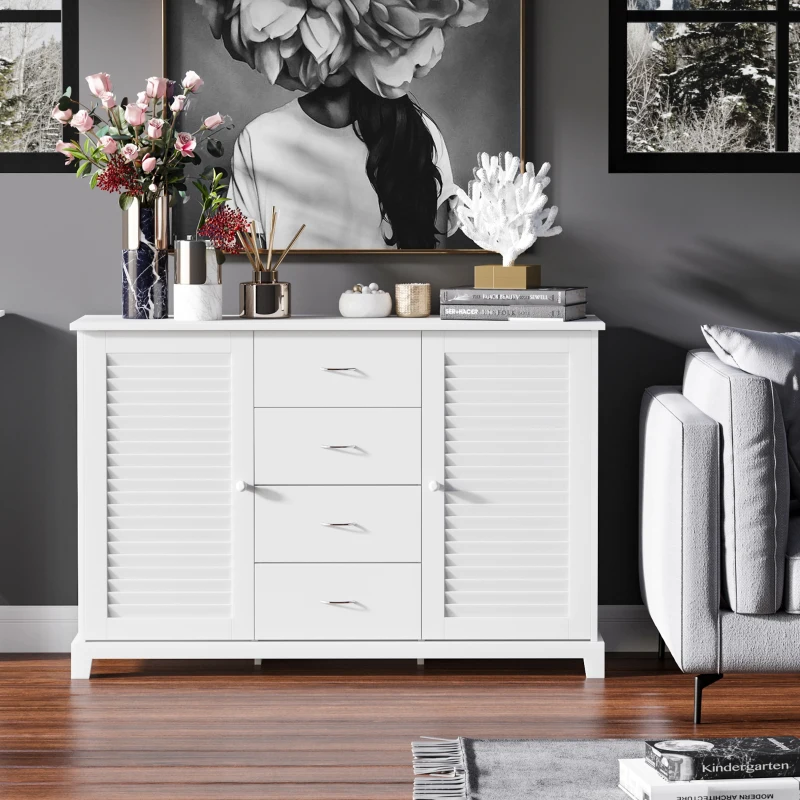 HOMCOM dressoir kast halkast badkamerkast ladekast louvredeur wit 120x40x80 cm