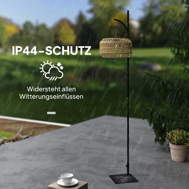 Outsunny Solar Staande Lamp Rattan Solarlampen met Lichtsensor Automatische Solarverlichting in Boho-Stijl IP44 Zwart+Geel