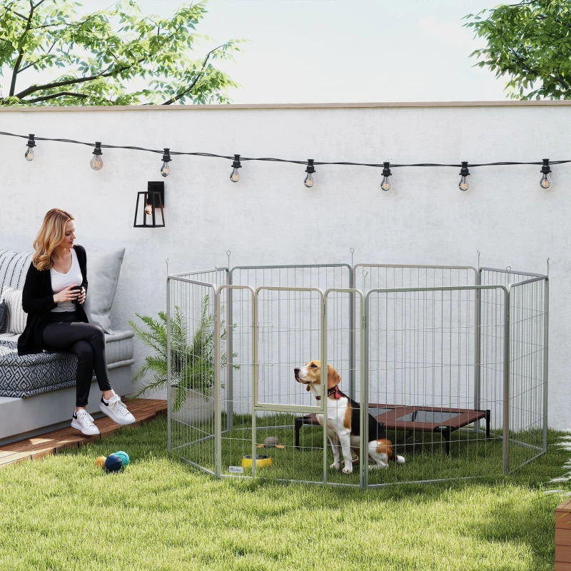 PawHut Huisdierenomheining, Hondenhek, Huisdierenspeelplaats, Flexibel Aanpasbaar, Roestvrij Staal