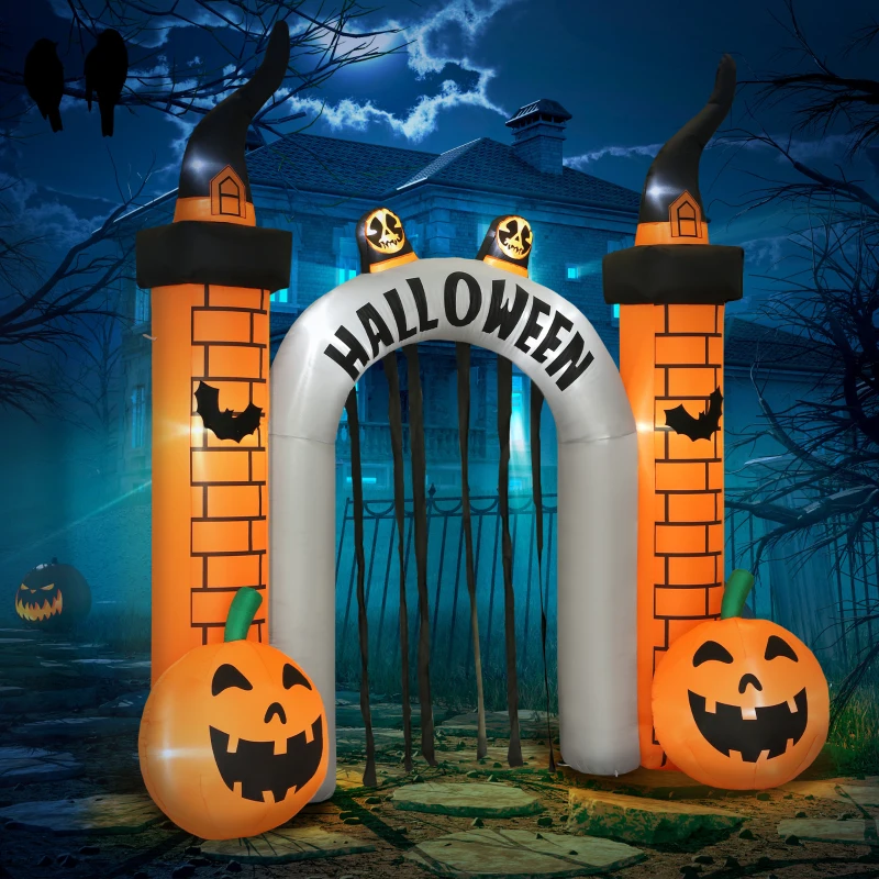 Outsunny Opblaasbare Halloween-boog, pompoenontwerp, LEDs, haringen, polyester