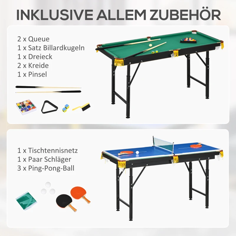 SPORTNOW 2-in-1 Pooltafel, Tafeltennistafel, met accessoires, 140x63x80cm, Blauw/Groen
