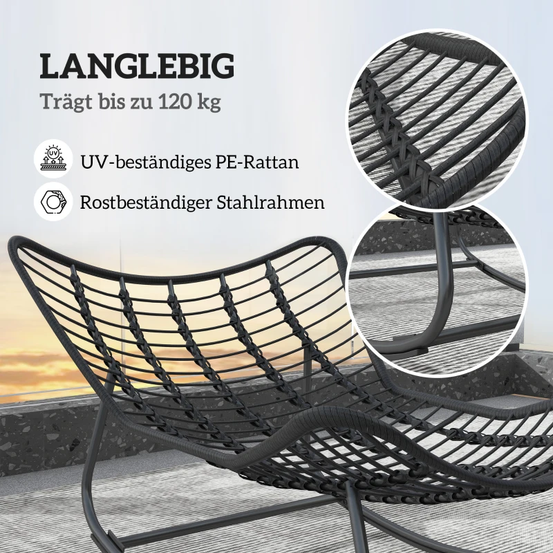 Outsunny Rattan Schommelstoel Tuinbank met Stalen Frame en Kussen Schommelbank 98 x 111 x 74 cm Grijs