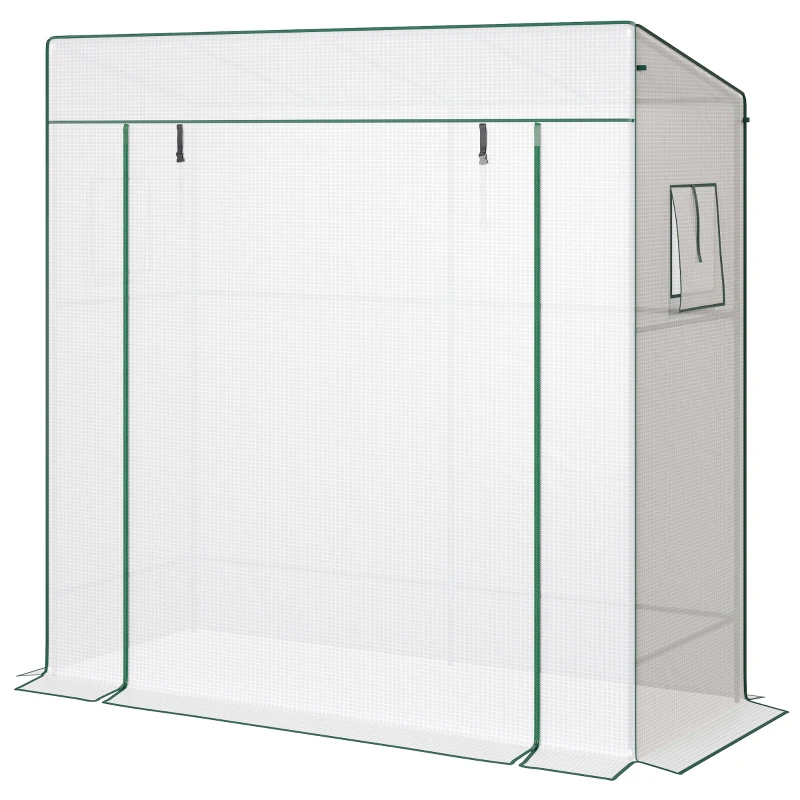 Outsunny Tomatenkas in PE-folie met oprolbare deur, gaasraampjes, schuin dak 196 x 77 x 197 cm Wit