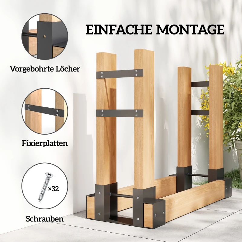 Outsunny Set van 2 brandhouthouders voor binnen – 33,5 x 10 x 15,5 cm, verstelbaar, zwart