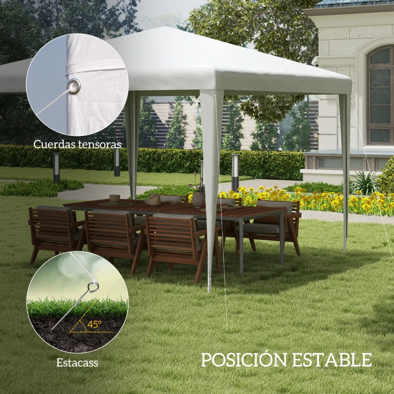 Outsunny Carpa Desmontable de Jardín 3x3 m Gazebo Cenador para Exteriores con 4 Orificios de Drenaje y Tubo de Acero Blanco