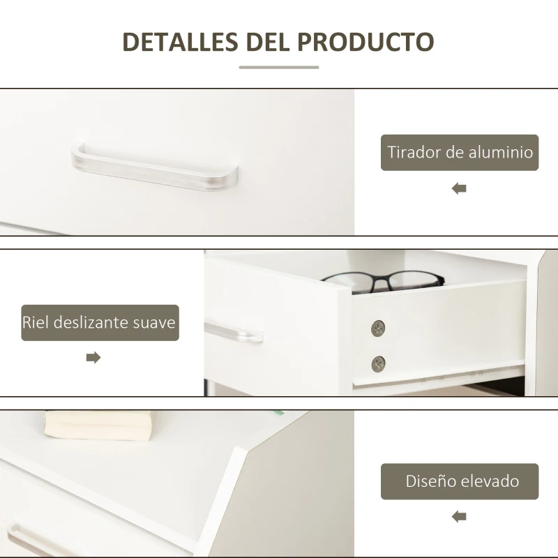Vinsetto Cajonera de Escritorio con Ruedas, Cajonera de Oficina con 4 Cajones, Archivador Móvil para Estudio, Salón, para Debajo del Escritorio, 40x36x65 cm, Blanco