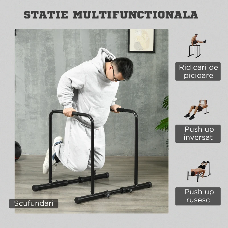 SPORTNOW Bară pentru Dip din Oțel cu Înălțime Reglabilă și 6 Niveluri de Lungime, 90-102x65x80-90 cm, Negru