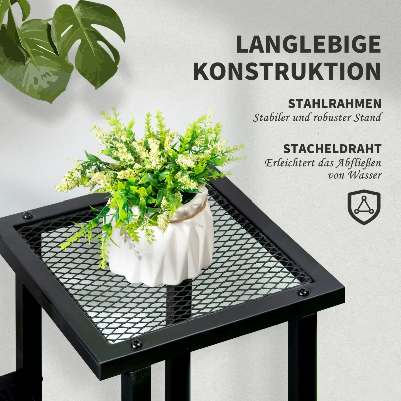 Outsunny plantenrek, plantentrap met 4 treden, bloemenrek op meerdere niveaus, plantenstandaard voor tuin, balkon, metaal, zwart, 91 x 25 x 83 cm(m-6)