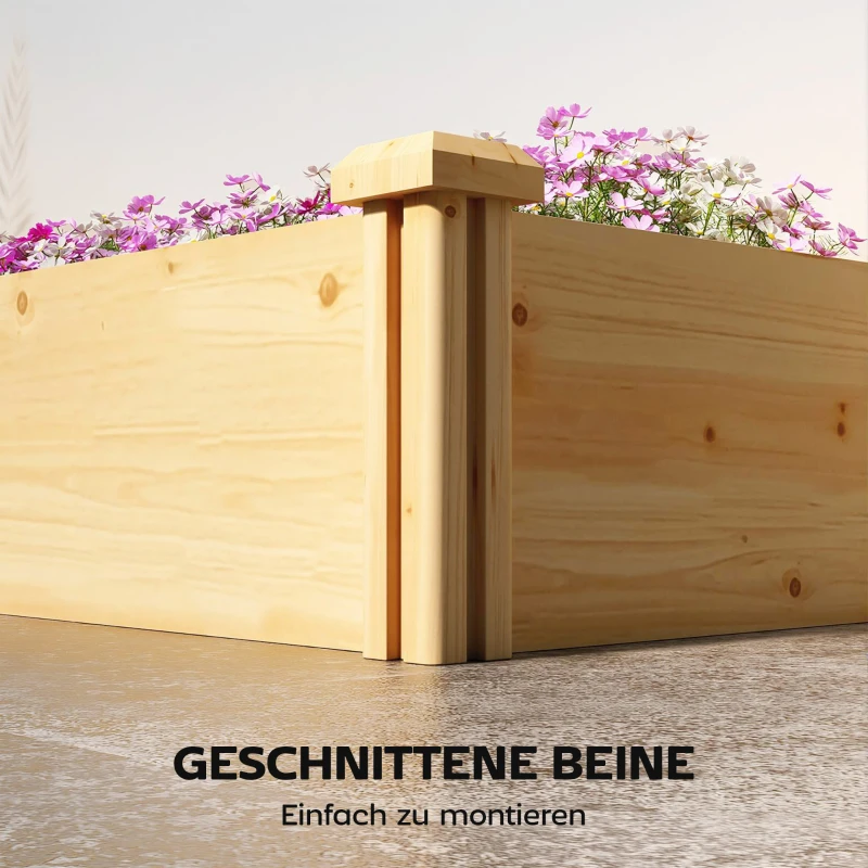 Outsunny Houten hoogbed, plantenbak met scheidingswand en open bodem, tuinbed 235 x 66 x 26 cm natuurlijk hout