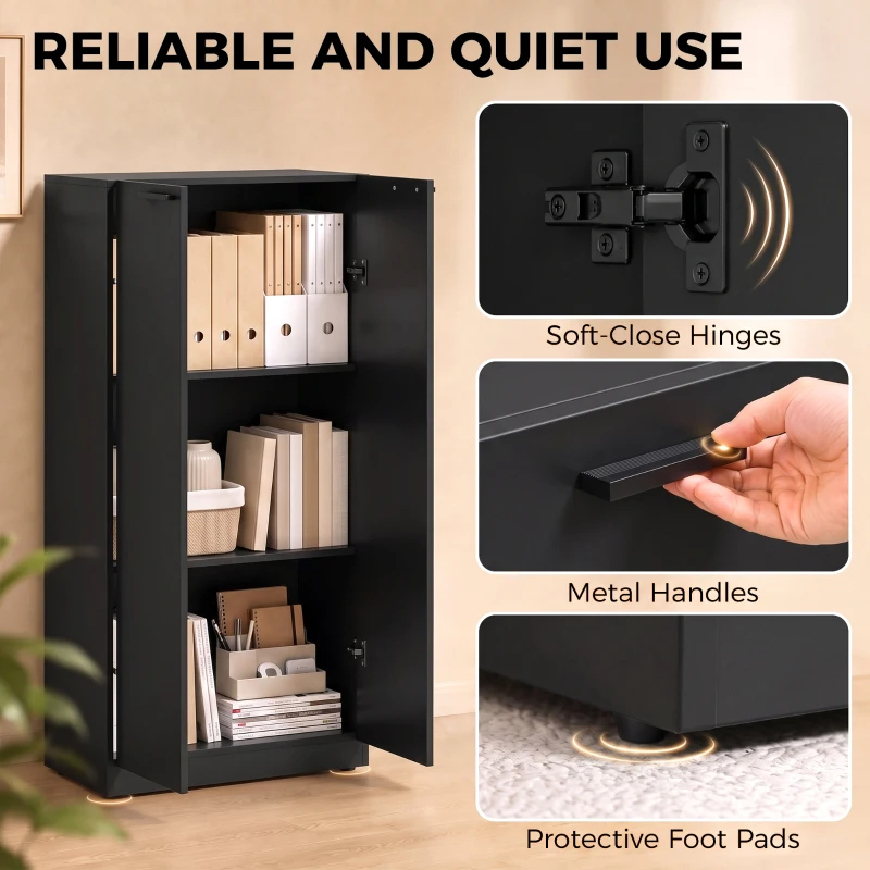 HOMCOM 120 cm Tall Storage Cabinet Cupboard, 3-Tier File Organiser Wooden Filing Cabinet, Black