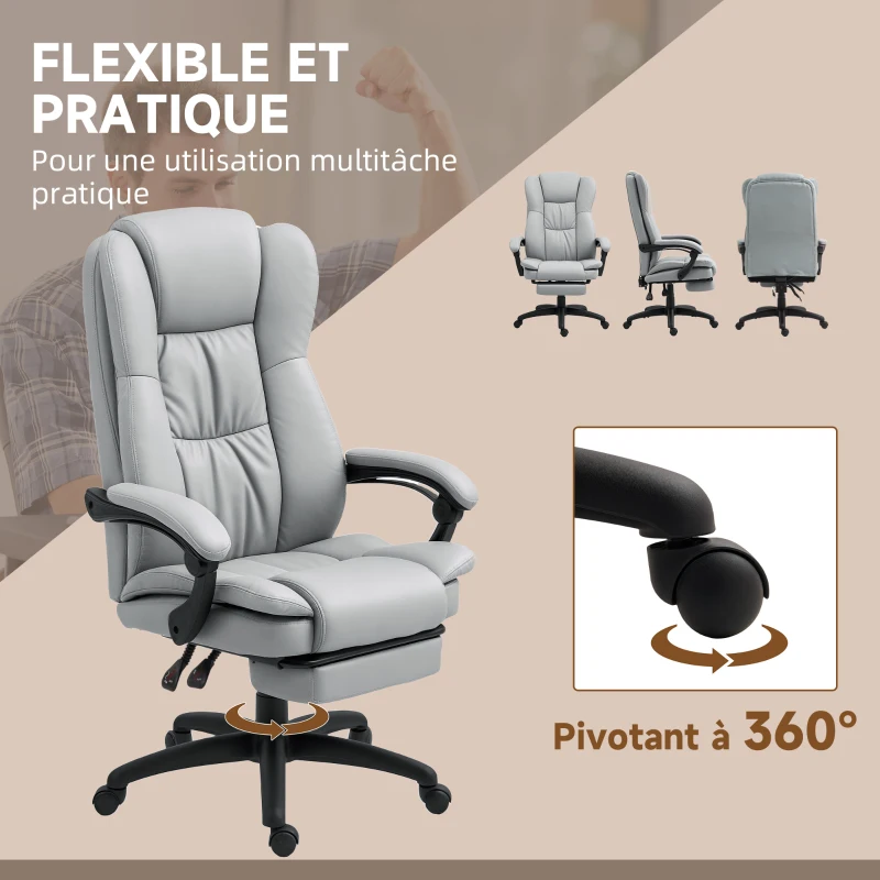 Vinsetto Fauteuil de bureau massant, chaise de bureau avec hauteur réglable, dossier inclinable et télécommande filaire, gris