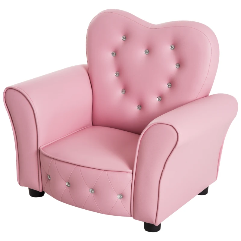 HOMCOM Poltroncina per Bambini Imbottita, Poltrona per cameretta con Rivestimento in PVC e Struttura in Legno, 59x41.5x49cm, Rosa