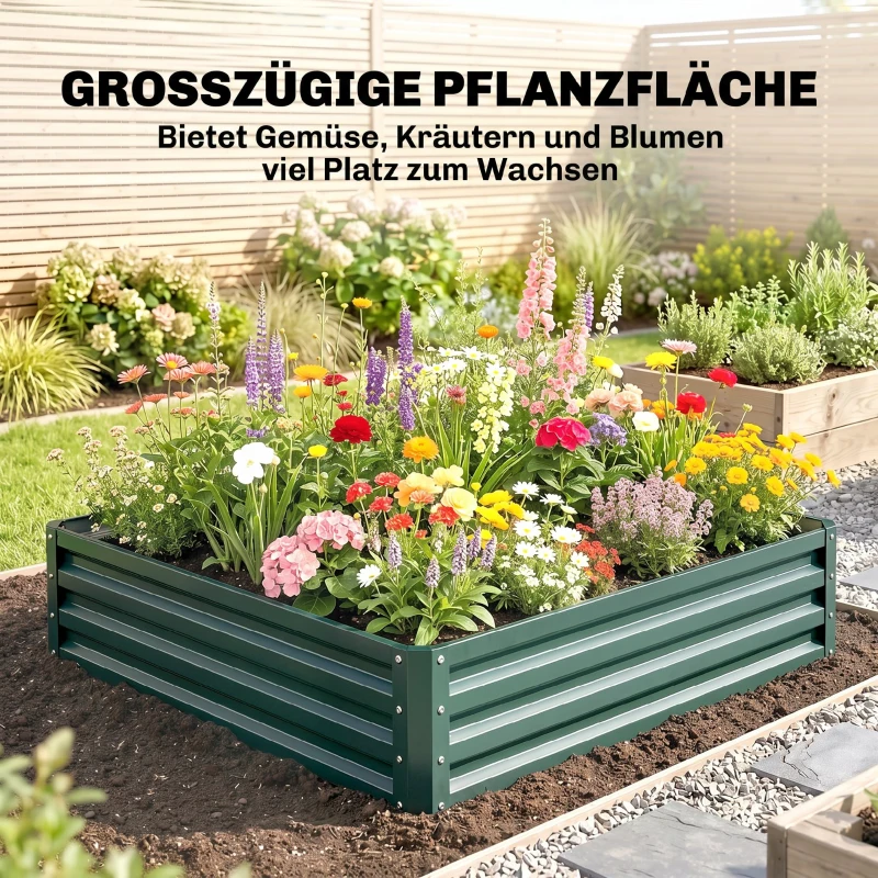 Outsunny Bedplantenbak met Stalen Kast Groen 120 x 120 x 30 cm