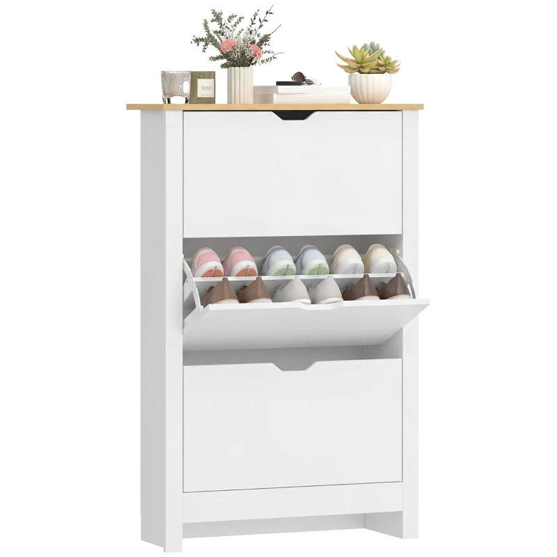 HOMCOM Schoenenkast Schoenenrek Schoenenopslag, 3 vakken, 18 paar schoenen, 72 cm x 26 cm x 112 cm, Wit + Bruin(m-11)