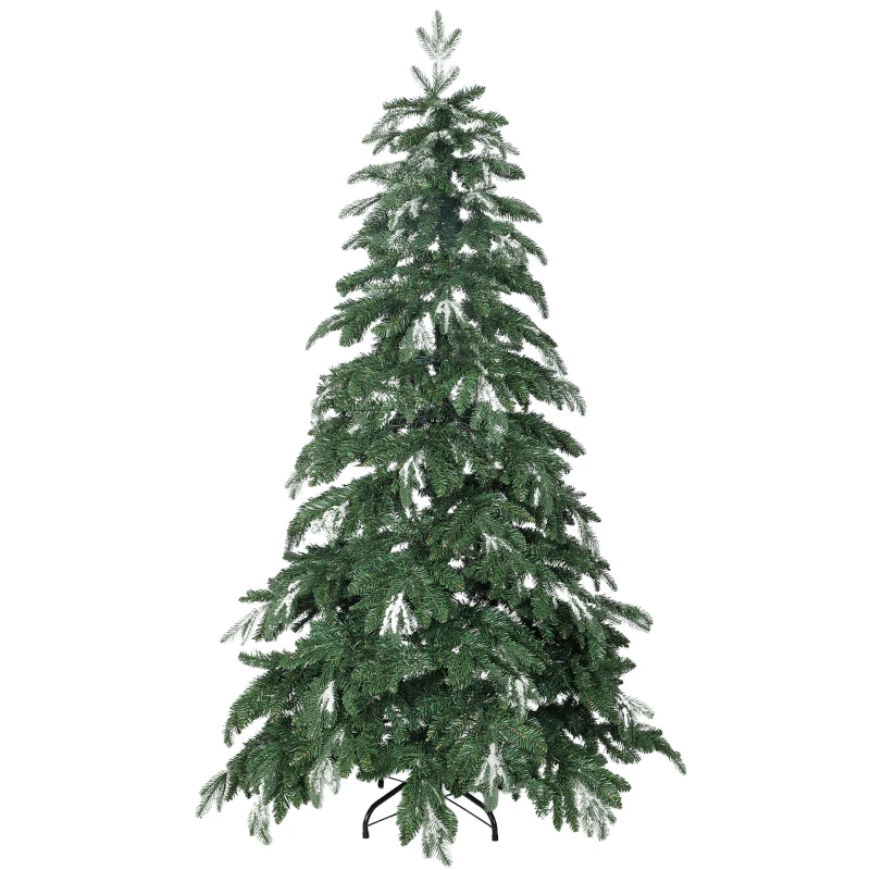 HOMCOM Árbol de Navidad Artificial 180 cm Ramas Realistas con Efecto Nieve Soporte de Acero Base Plegable Montaje Rápido